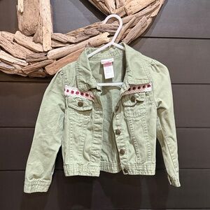 Nannette Light Green Jean Jacket with Red Embroidery
